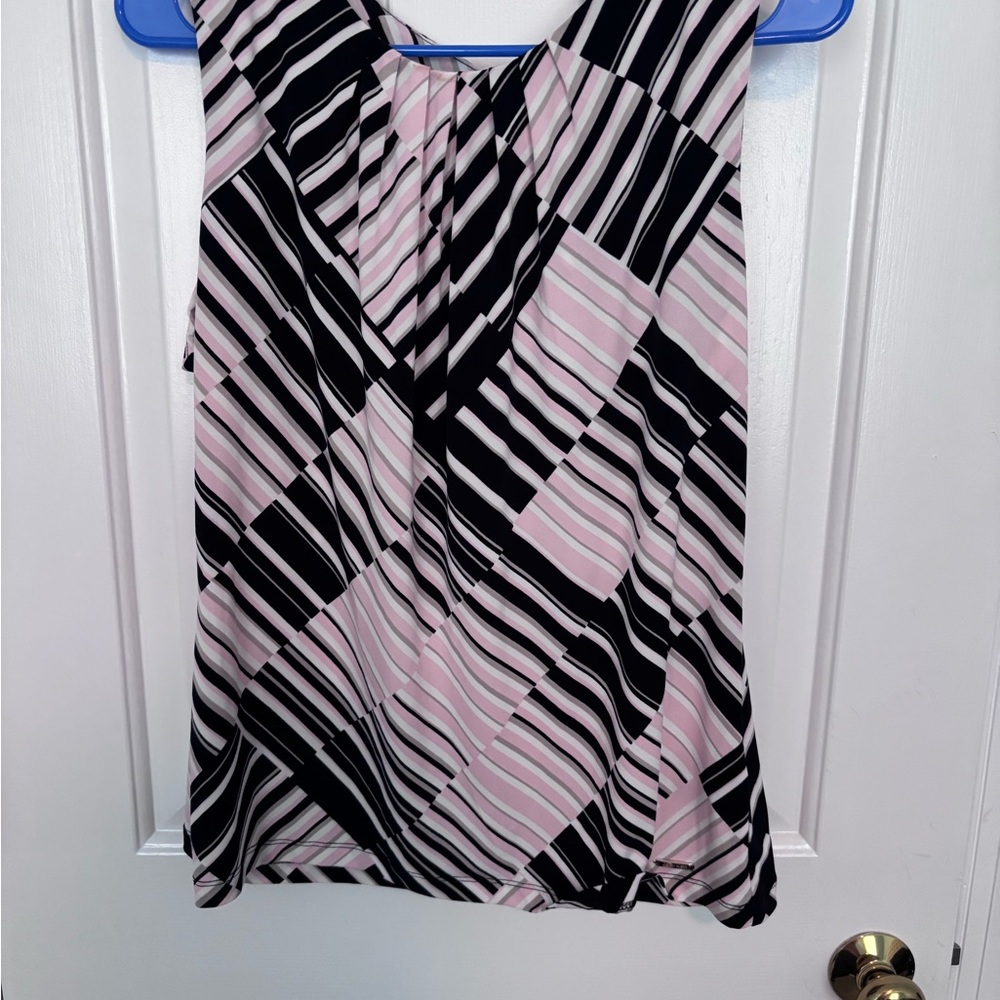 Calvin Klein Pink and Black Striped Sleeveless Camisole